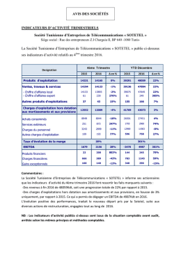 INDICATEURS D`ACTIVITÉ TRIMESTRIELS Société