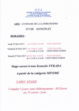 Télécharger information stage karaté Wado-Ryu 25, 26 et 27-05-2017