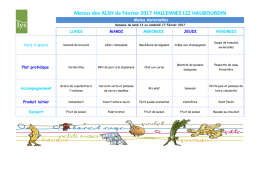 Menus des ALSH de Février 2017 HALLENNES LEZ HAUBOURDIN