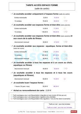 Tarifs accès Espace forme