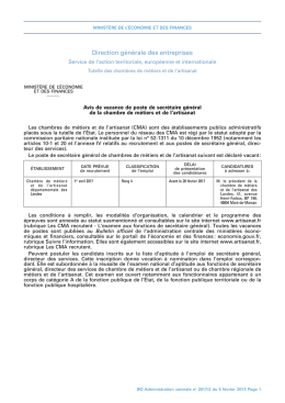 Avis de vacance de poste de secrétaire général de la chambre de