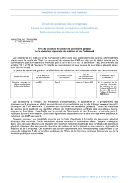 Avis de vacance de poste de secrétaire général de la chambre