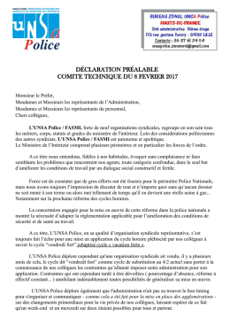 d&eacute;claration pr&eacute;alable comite technique du 8 fevrier - Unsa