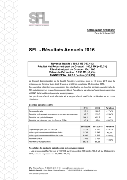 SFL - R&eacute;sultats Annuels 2016