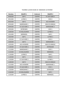 Horaires EQUIPE 1 Colonne1 EQUIPE 2 09:00:00 GAP 1 CONTRE