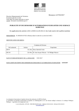 PUBLICITE D`UNE DEMANDE D`AUTORISATION D`EXPLOITER