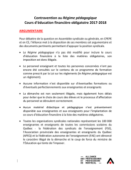 Contravention au Régime pédagogique Cours d`éducation