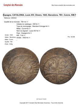 Espagne, CATALONIA, Louis XIV, Dinero, 1643, Barcelona, TB+