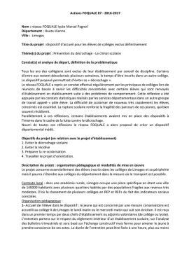 Actions FOQUALE 87 - 2016-2017 Nom : réseau FOQUALE lycée