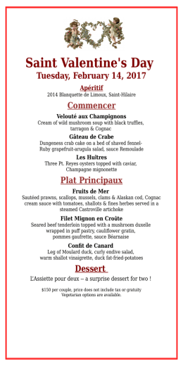 Valentine`s Day Menu