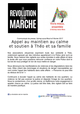 Appel au maintien au calme et soutien à Théo et sa famille