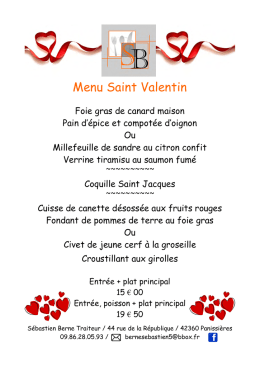 Menu Saint Valentin - Sebastien Berne Traiteur