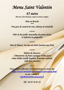 Menu Saint Valentin - Restaurant Mirabelle