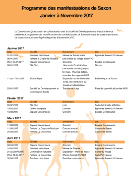 Programme des manifestations de Saxon Janvier à Novembre 2017