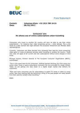 Contact: Johannes Kleis: +32 (0)2 789 24 01 Date: 08/02/2017