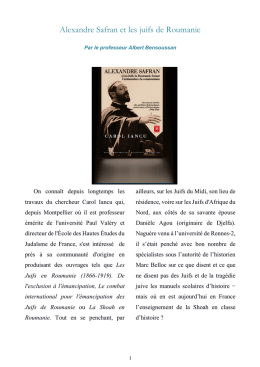 Alexandre Safran et les juifs de Roumanie