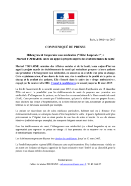 COMMUNIQU&Eacute; DE PRESSE - Minist&egrave;re des Affaires sociales et de