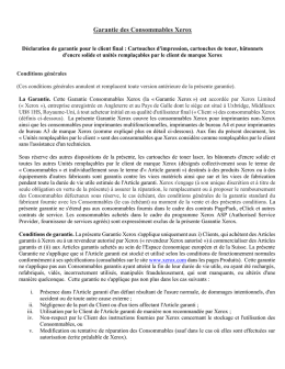 Garantie des Consommables Xerox