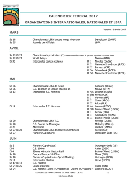 Calendrier des organisations internationales, LRBA et LBFA ETE 2017