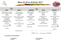 Menu du 20 au 24 février 2017