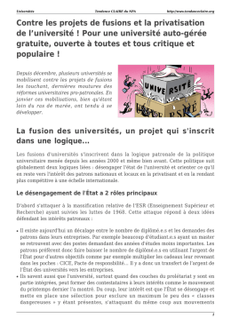 Contre les projets de fusions et la privatisation de l`université ! Pour