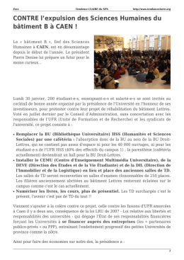 CONTRE l`expulsion des Sciences Humaines du b&acirc;timent B &agrave; CAEN !