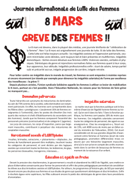 GREVE, ACTIONS ET MANIFESTATION LE 8 MARS
