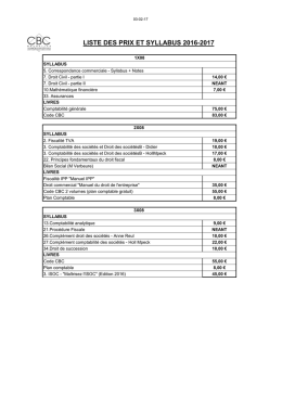 LISTE DES PRIX ET SYLLABUS 2016-2017