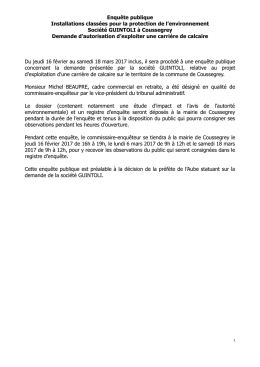 Enquête publique Installations classées pour la