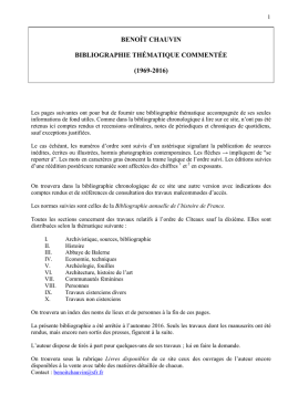 BENOÎT CHAUVIN BIBLIOGRAPHIE THÉMATIQUE COMMENTÉE