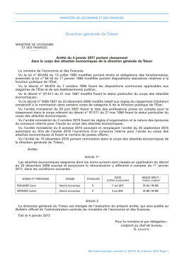 Arrêté du 4 janvier 2017 portant classement dans le corps des