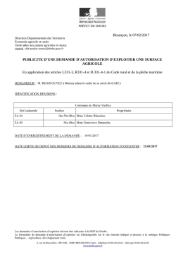 PUBLICITE D`UNE DEMANDE D`AUTORISATION D`EXPLOITER