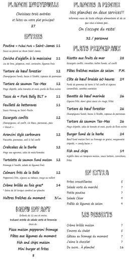 Menu du soir - La Belle et La Barbe