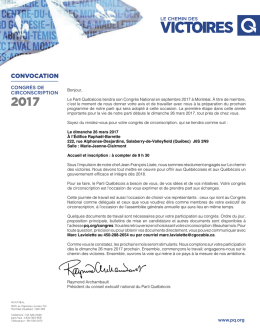 Bonjour, Le Parti Qu&eacute;b&eacute;cois tiendra son Congr&egrave;s National en