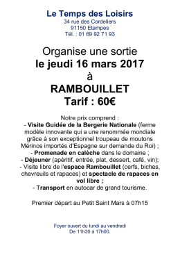 Organise une sortie le jeudi 16 mars 2017 à