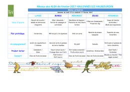 Menus des ALSH de Février 2017 HALLENNES LEZ HAUBOURDIN