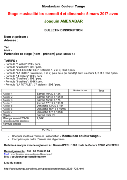 Stage musicalit&eacute; les samedi 4 et dimanche 5 mars 2017