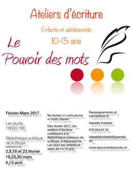 T&eacute;l&eacute;charger le flyer - Ateliers d`&eacute;criture