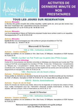 Animations de dernière minute (4 au 11 fevrier