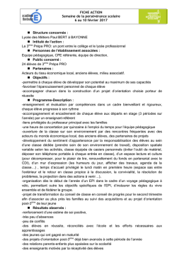 FICHE ACTION Semaine de la persévérance scolaire 6 au 10 février