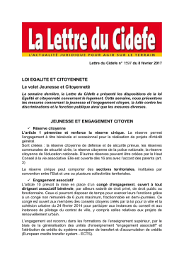 LOI EGALITE ET CITOYENNETE Le volet Jeunesse et
