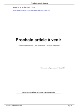 Prochain article &agrave; venir