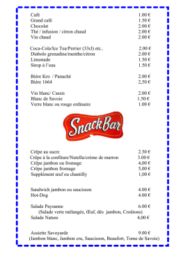 tarifs buvette snack