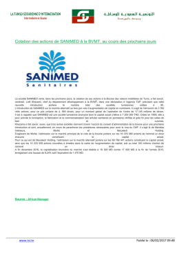 Cotation des actions de SANIMED à la BVMT, au cours des