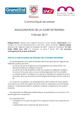 Communiqu&eacute; de presse INAUGURATION DE LA