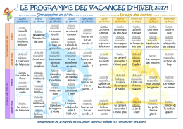 le programme des vacances d`hiver 2017!