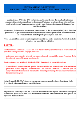 D&eacute;cision candidats admis concours SOG 2 session septembre 2016