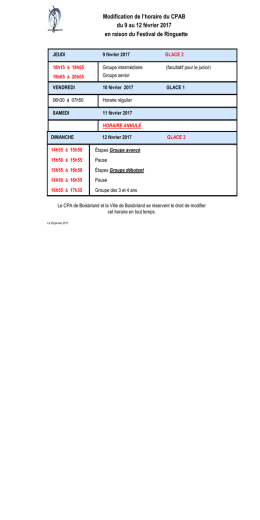 Horaire modifié Festival Ringuette 2017