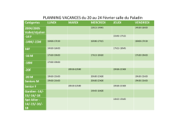 PLANNING VACANCES du 20 au 24 F&eacute;vrier salle du Paladin