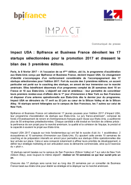 Impact USA : Bpifrance et Business France dévoilent les 17 startups